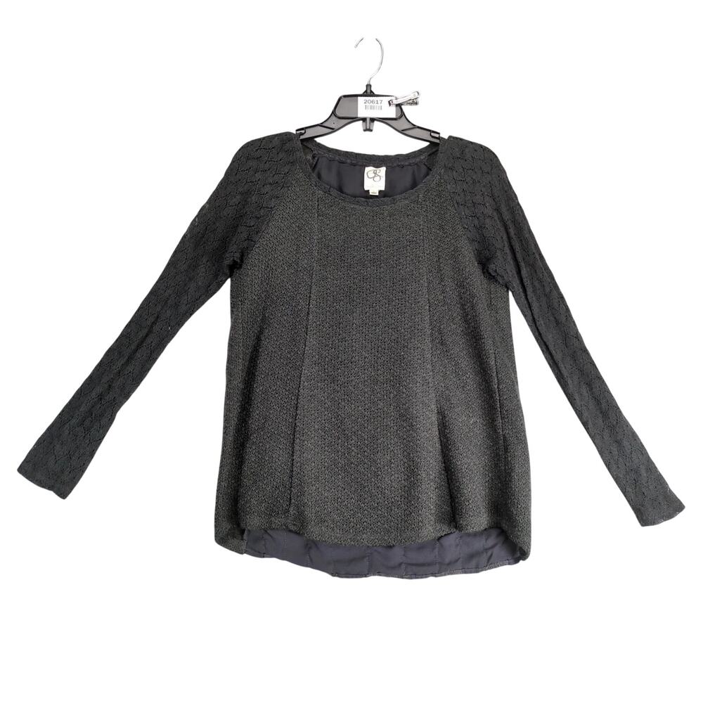 One September Anthropologie Gray Knit Top Women's S Long Lace Sleeves, Back Trim